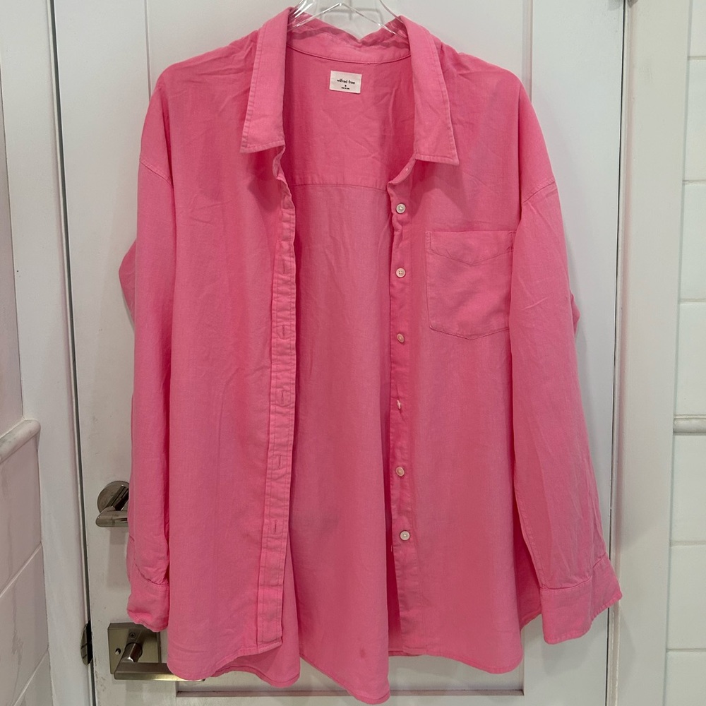 Wilfred Aritzia Hot Pink Oversized Relaxed Linen Button Shirt Blouse Ladies M